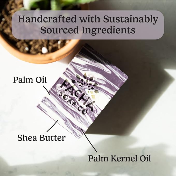 Pacha Soap Co. Bar Soap, French Lavender, 3-Pack (4 oz ea) - Premium, Handcrafted, Hydrating, Natural Face Wash, Hand Cleanser, Body Wash, Soothing Essential Oils
