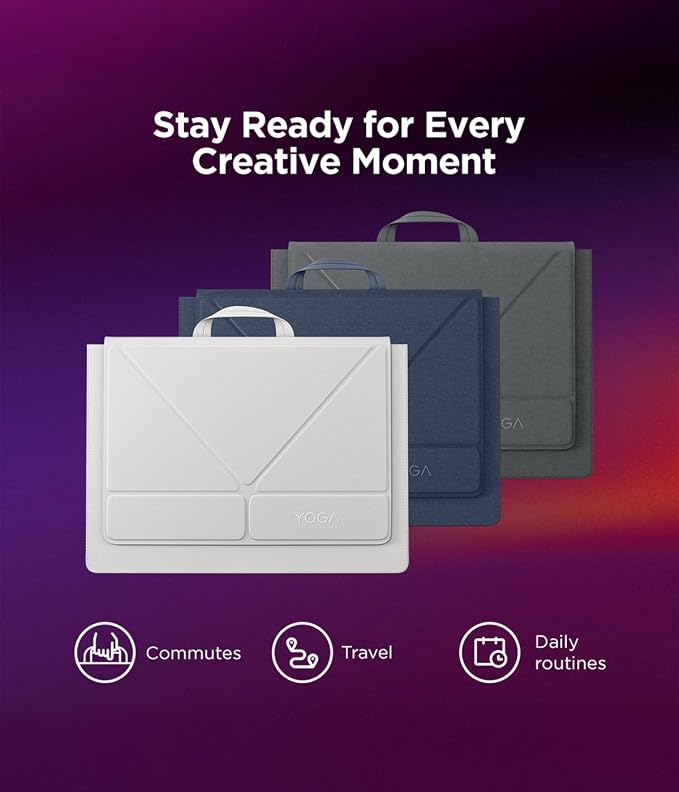 Lenovo Yoga Tote Sleeve Case for Laptops with 14-inch Display, Multi-Compartment Organizer with Convertible Stand, Lightweight Protective Polyester & Microfiber Sleeve, Luna Grey