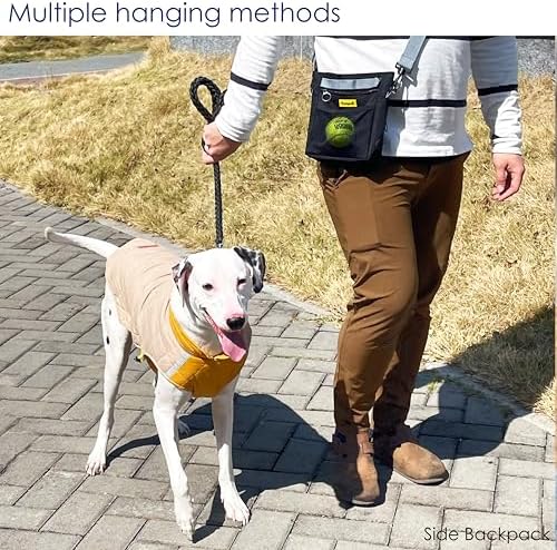 Raisingwell Dog Treat Pouch with Magnetic Closure 4-Cup Silicone Bag Fanny Pack Holder with Clicker 4 Ways to Wear Front Pocket Fits All Phones Ideal for Leash, Pet Walking and Training（Black）