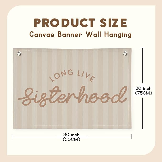 Girls Room Decor Long Live Sisterhood Linen Hanging Banner Flag Pink Stripes Banner for Toddler Playroom Wall Decor for Kids Bedroom Dorm Toddler Decorations Trendy Room 30x20,girlroom