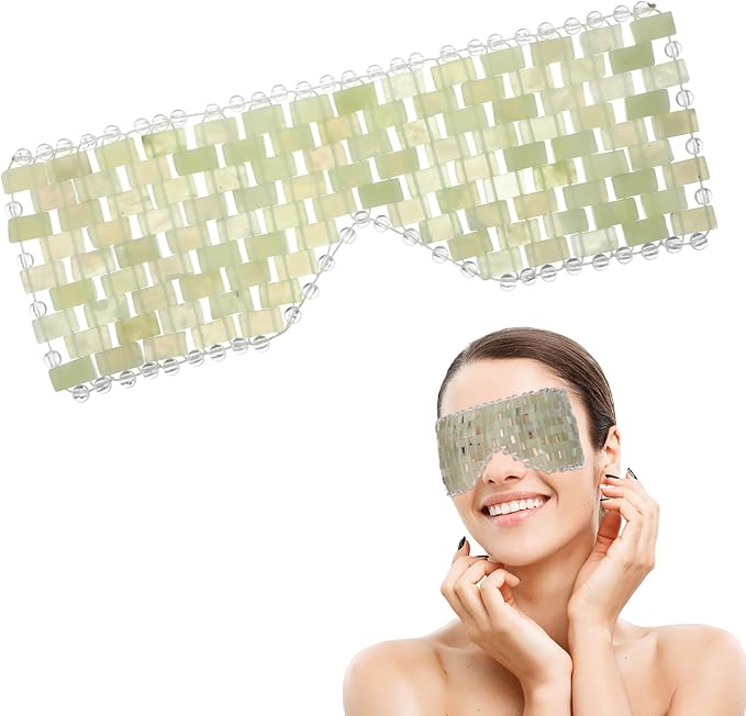 Jade Eye Mask Green Jade Stone Large Facial Cooling Mask Weighted Eye Sleeping Relief Cover for Hot & Cold Therapy to Reduce Wrinkles Headache Migraine Puffiness Migraines Anti-Aging Therapy