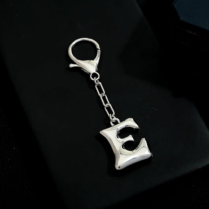 WOWORAMA Initial Letter Keychain for Women Chunky Gold Bubble Letter Bag Charm Purse Charm Personalized Keyrings Accessories
