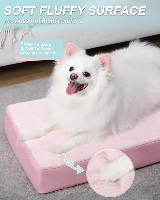 KSIIA Orthopedic Dog Bed for Small Dogs with Waterproof Lining, Pink, 23x17 | Deluxe Soft Plush Dog Crate Bed, Washable Pet Mat with Removable Cover & Egg Crate Foam for Small Dogs Sleeping & Relaxing