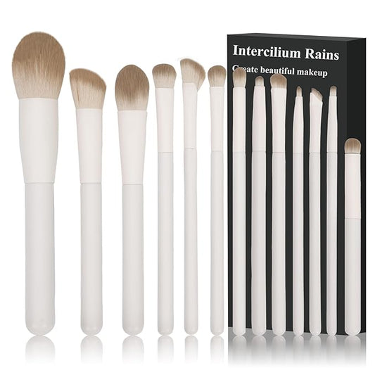 Intercilium Rains Makeup Brush Set Professional 13pcs，Premium Synthetic Powder Foundation Contour Blush Concealer Eyeshadow Blending Liner Make Up Brushes Kit（Milky B521）