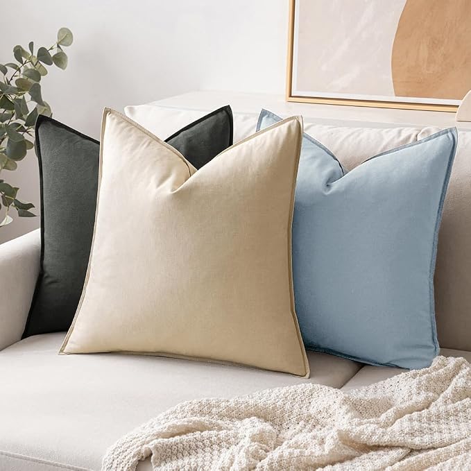 MIULEE Pack of 2 Decorative Linen Pillow Covers 18x18 Inch Coastal Blue | Boho Farmhouse Modern Accent Throw Pillows, Soft Neutral Cushion Covers, Home Decor for Sofa Couch Bed Living Room
