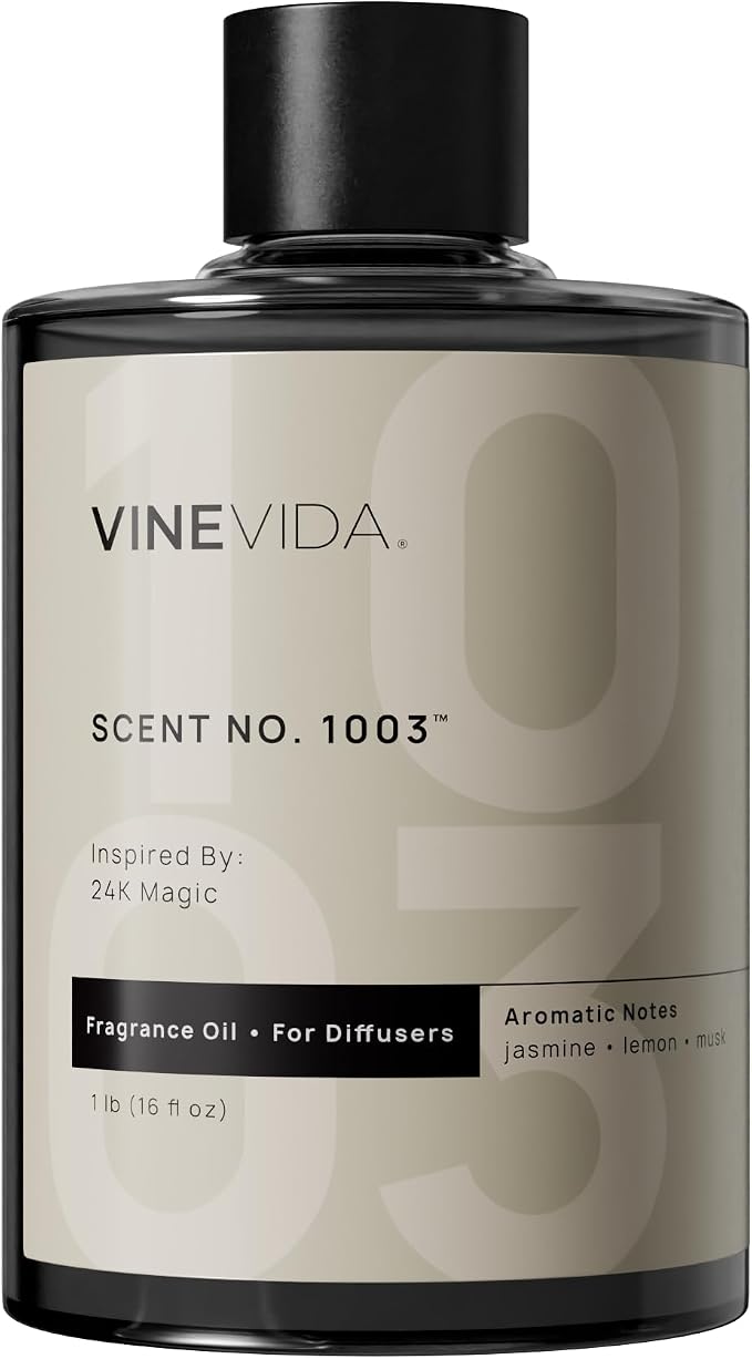 VINEVIDA [16 Fl Oz] Scent NO. 1003 Inspired by 24K Magic Fragrance Oil for Cold Air Diffusers, Aromatic Notes of Lemon Jasmine Musk, Essential Oils for Diffuser Oil Refill & Air Freshener Room Spray