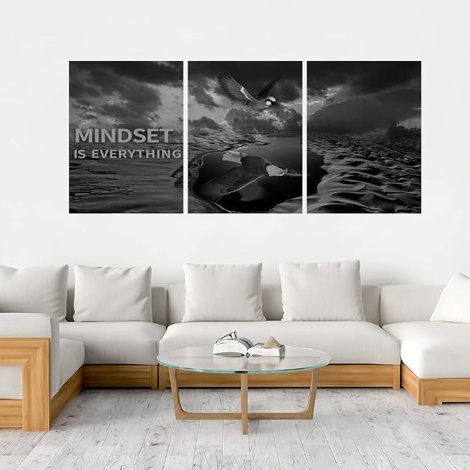 Yetaryy 3 Panels Inspirational Canvas Painting Motivational Wall Art Success Framed Poster Grind Hustle Positive Quotes Wall Poster Office Inspirational Wall Décor 60''W x 28''H (Animals-HeiYing-3L)