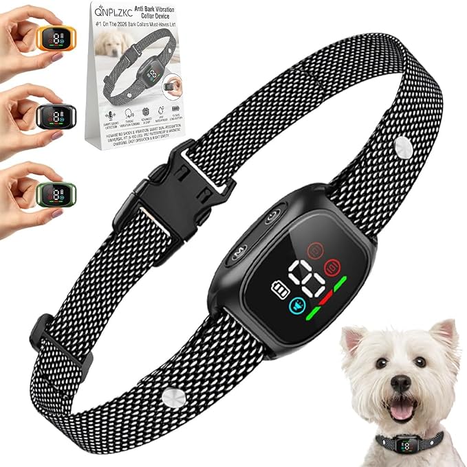 Anti Bark Vibration Collar Device for Large Medium Small Dogs 6-150lbs Smart Ai Automatic Puppy Dog Beep No Shock Barking Training Collars Rechargeable IP67 Waterproof Adjustable 8 Sensitivity