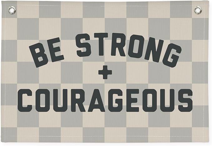Motivational Quotes Boys Room Decor，Be Strong Courageous Bibie Joshua 1:9 Playroom Decor Linen Canvas Banner,Vintage Checkered Wall Hanging Flag Decor for Kids Toddler Room 30x20 bestrong