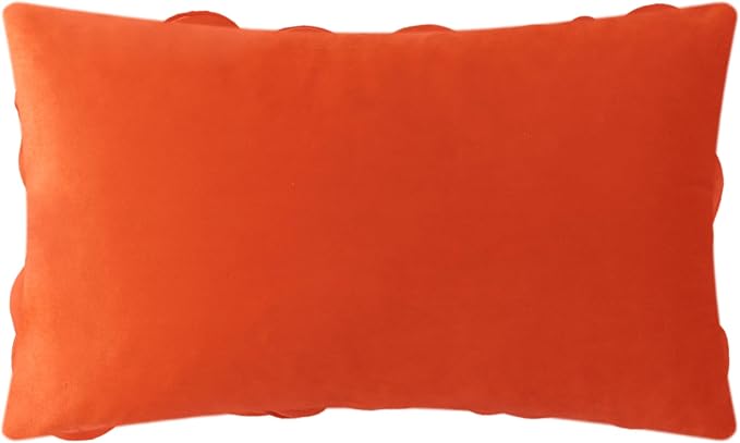 KINGROSE Handmade 3D Floral Throw Pillow Cover, 12x20 Inch, Dark Orange | Solid Flower Cushion Cover, Velvet Decorative Pillowcase, For Bed Living Room Sofa Couch Home