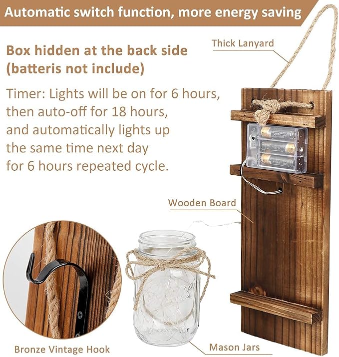 OurWarm Sunflower Wall Sconces Set of Two, Mason Jar Sconces Farmhouse Wall Decor Comes with Remote Control and Warm Toned LED Lights, Rustic Sunflower Decor for Home Kitchen Dining Room Living Room