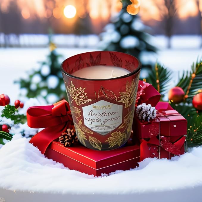 Bellevue Luxury Candles, 12 OZ Fragranced Candle, Soy Blend Wax, Essential Oils, Long-Lasting Burn, Home Fragrances, Aromatherapy Home Scented Candles Scent Heirloom APPLEGROVE