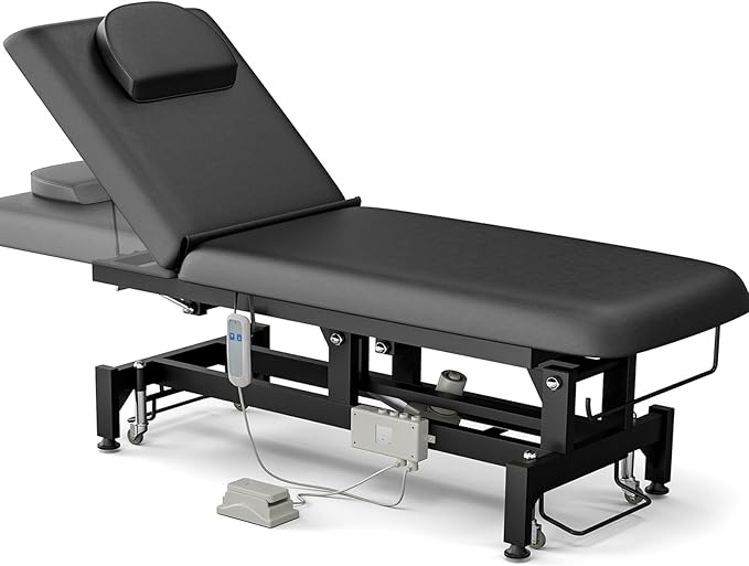 Icoget Electric Massage Table with Hand & Foot Controls, Adjustable Lift Facial Bed for Esthetician, Salon Waxing, Spa Treatments & Therapy Use, Black