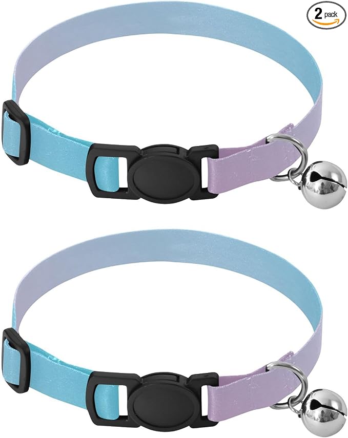 Teal Gradient Blue Pink Cat Collar 2 Pack Lightweight Small Dog Collar Adjustable Length 10.6" to 17.1"