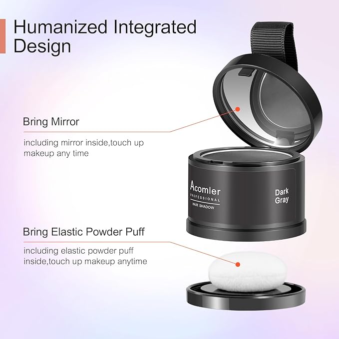 Acomler Instantly Root Cover Up Hairline Shadow Powder, Touch Up for Thinning Hair, Grey Hair Coverage for Women Men with Eyebrows, Beard Line, Bald Spots (Dark Gray)