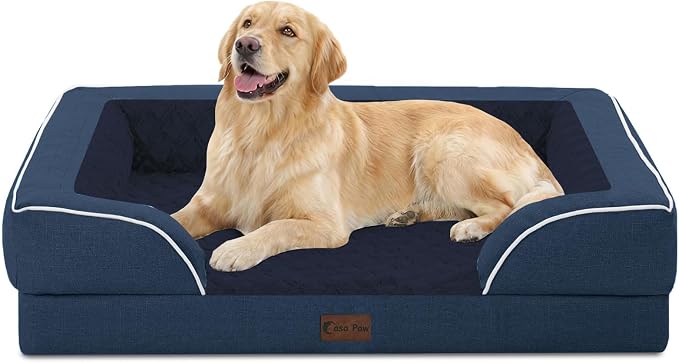 Waterproof Orthopedic Dog Bed for Large Dogs, 36x27in, Navy Blue | Orthopedic Foam Relieves Joint Pressure, Bolsters Supports Head And Neck, Washable Cover, Non-Slip Bottom