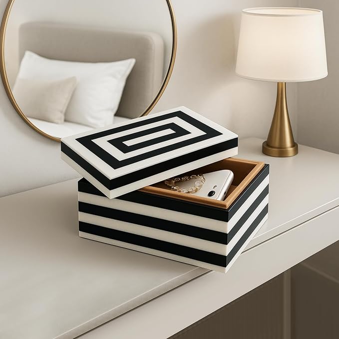 Handicrafts Home Decorative Keepsake Box 6x4.5 – Small Organizer Box with Lid, Boho Decorative Storage, Retro Memory Box, Unique Coffee Table Décor, Jewelry or Trinket Box, Modern Shelf Decorative Box