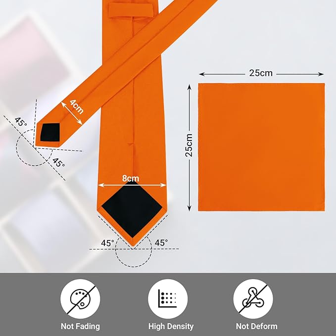 Black Tie Set in Gift Box Mens Solid Color 3.15" (8CM) Black Necktie and Pocket Square Set