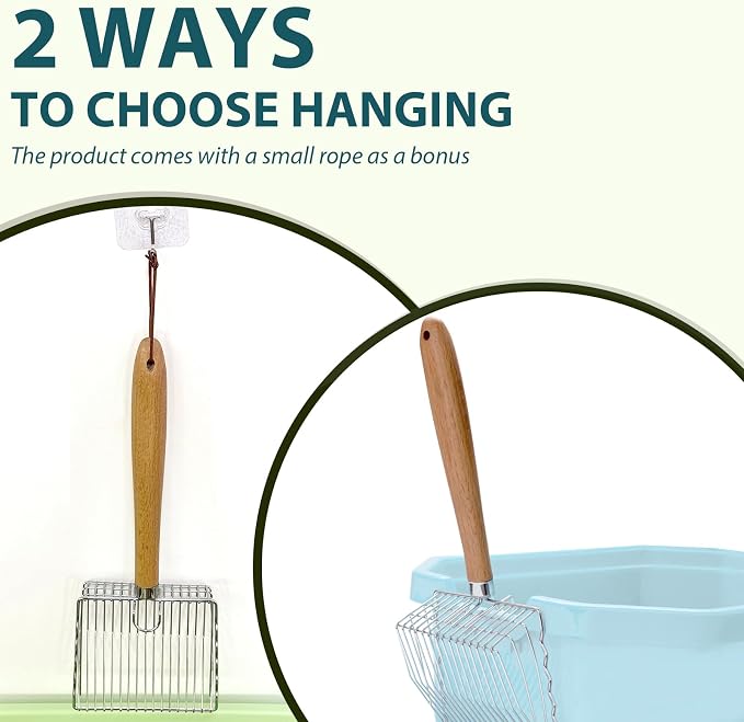 Cat Litter Scoop, Kitty Metal Scooper with Hook and Hole, Non Stick | Stainless Steel Kitten Poop Lifter, Durable & Heavy Duty Sifter, Easy To Clean, Saves Time, for Litter Box