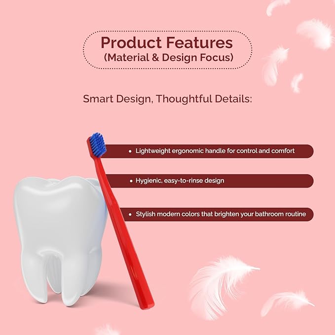 Ved ProCura Ultra Soft Toothbrush – Gentle Manual Toothbrush for Adults with 5,460 Super Soft Bristles for Sensitive Teeth and Gums (RED)