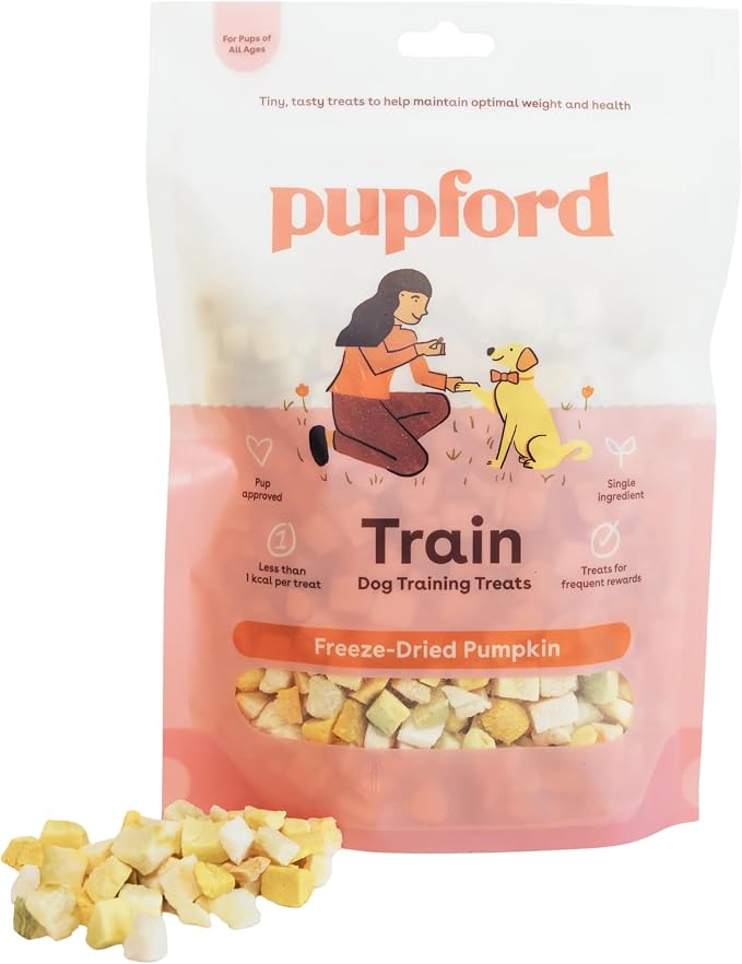 Pupford Freeze Dried Training Treats for Dogs & Puppies (Pumpkin, 2 oz) | 225+ treats per bag, Ultra low-calorie, Only 1 ingredient, All breed sizes, Mess free and bite sized, Trainer recommended