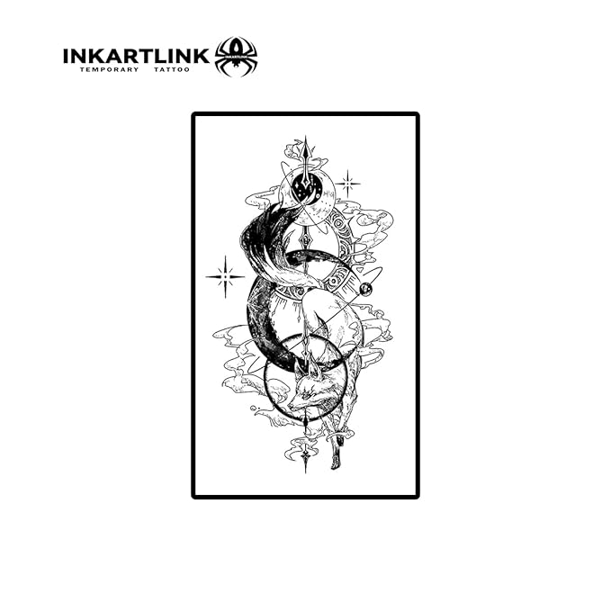 INKARTLINK Temporary Tattoos, Semi Permanent Tattoos, Cool Arm Tattoos, Waterproof and Non-reflective, Unique Design (Fox Fairy)