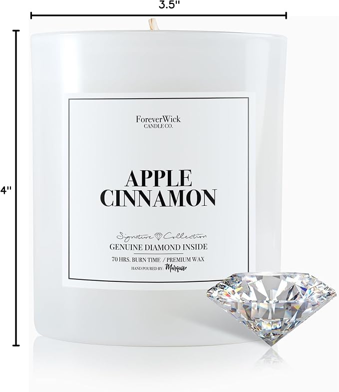 Apple Cinnamon Surprise Candle with Diamond Inside | Foreverwick Candles | Scented Soy Candles Gifts for Women Aromatherapy Candle Wax | Romance Candles All-Natural Organic Soy Candle 14oz | 70h