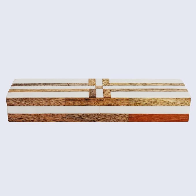 Handicrafts Home White Decorative Storage Box with Lid Wooden Entryway Organizer Box Key Holder Console Table Storage for Hallway Decor – Resin Inlay Patisserie Delight Collection- 10x2.5x1.5