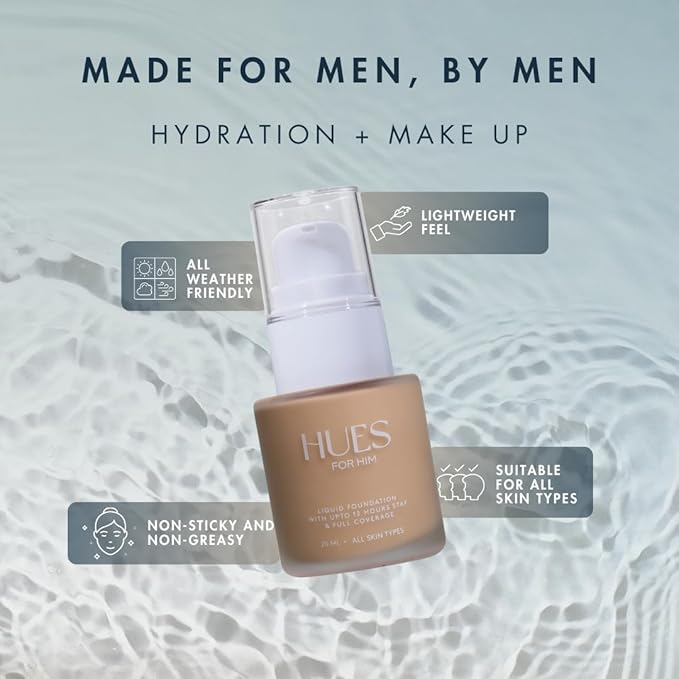 Invisible Foundation for Men – Medium-Coverage, Lightweight & Hydrating | Natural Look Makeup | Oil Control & Sweat-Resistant | 4 Shades | Golden Bronze
