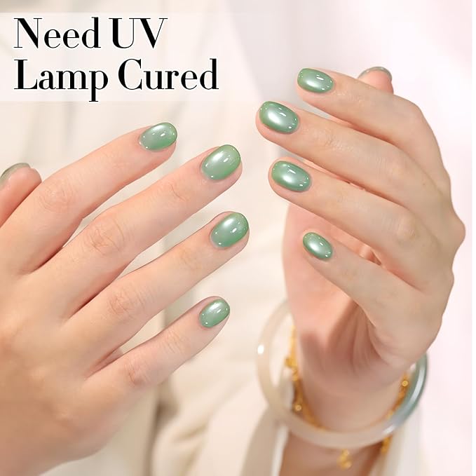 Double Rhythm 15ML Jelly Glass Cat Eye Gel Polish with Magnet Holographic Glitter Shimmer Translucent Sheer Color Salon Soak Off Magnetic Nail at Home (Pale Green-MC1198)