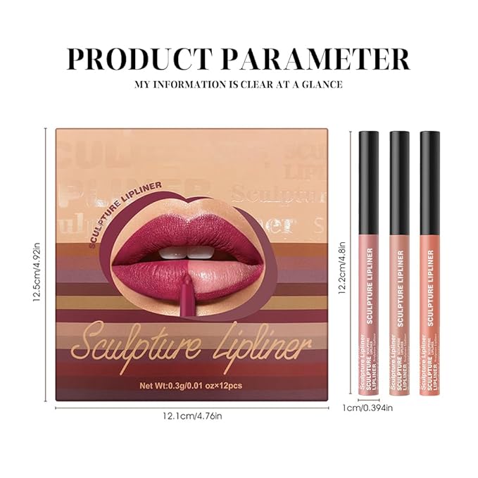 12 Colors Matte Lip Liner Pencil – Long Lasting Waterproof Lip Liner, Smudge Proof Transfer Proof Lip Pencil, High Pigment Lip Makeup for Defining & Filling Lips (A4-set:07+09+10, 3PCS)