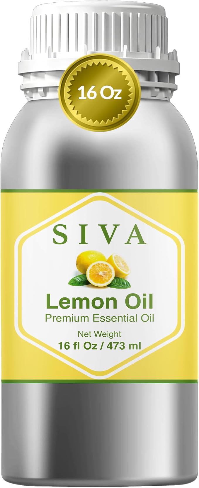 Siva Lemon Essential Oil 16 Fl Oz – for Diffuser, Skin & Hair Care – Ideal for Massage & DIY Blends