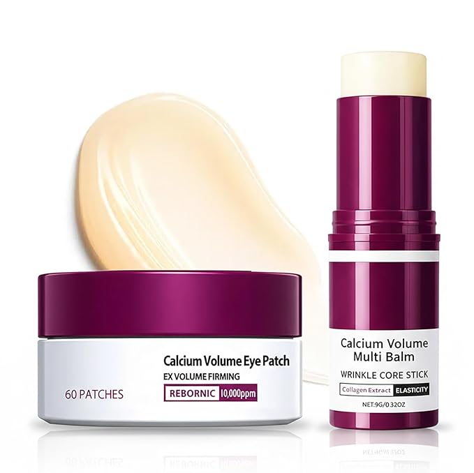 Eye Care Set - Calcium Multi Balm Stick + Under Eye Patches 30 Pairs, Collagen Moisturizing Stick, Nourishing Calcium Volume Balm, Gentle formula, Eye Care & Daily Skincare