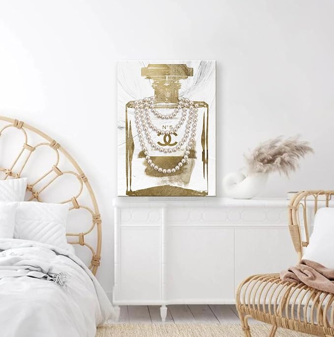 Fashion Glam Canvas Wall Art Vintage Perfume Bottle Picture Modern Luxury Posters Print for Bedroom Make up Room Home Decor 12"x16"