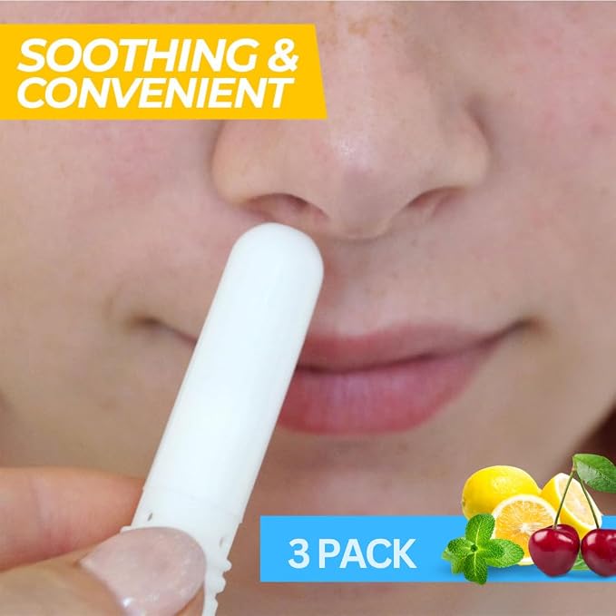 SpaRoom Halls Nausea Relief Nasal Stick – Breathe 3-Pack with Cherry, Lemon & Mentho-Lyptus, Aromatherapy Inhalers with Essential Oils for Sinus Relief, Stress, and Craving Support