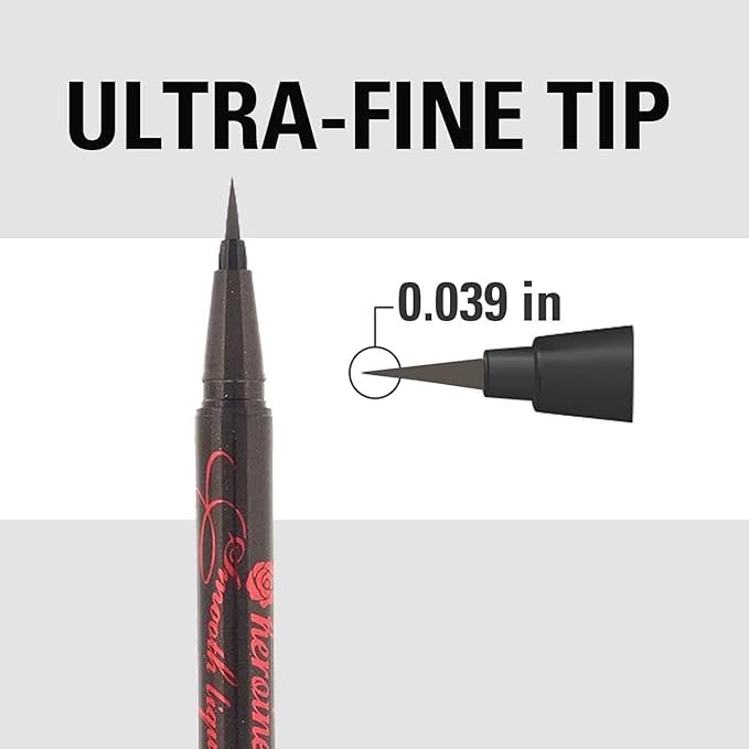 Heroine Make by KISSME Liquid Eyeliner Pen with Ultra-Fine 0.1mm Tip, Waterproof Eyeliner for Sensitive Skin, Cat Eye Liner for Long Lasting Wear, Made in Japan, Brown Black SMOOTH, 1 Count