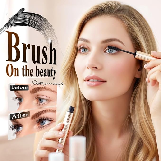 Ultra-Fine Lengthening Waterproof Quick-Dry Mascara, Waterproof Quick Drying Curling Mascara, Iron Wand Mascara, 3D Curling Eyelash Long, Lasting Smudge-Proof No Clumping (Black+Brown)