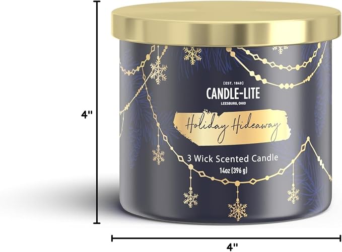 Candle-lite Scented Candles, Holiday Hideaway Scent, 14 oz 3-Wick Jar Candle, Proudly Poured in USA, Christmas Home Decor Candle, 45 Hours of Burn Time, Ideal Gift for Men and Women