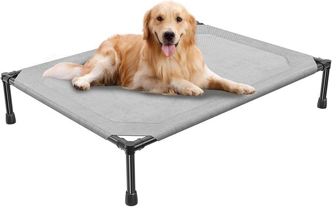 Simple Trending Raised Dog Bed for Large Dogs, Outdoor Elevated Dog Cot | Washable Breathable Mesh, Waterproof Cooling Pet Bed, Portable Pet Cots, Anti-Slip Feet, Easy to Clean, 42" x 31", Grey
