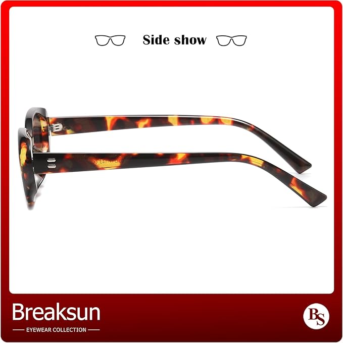 Breaksun Retro Oval Sunglasses for Women Men Fashion Small Oval Sunglasses 90s Vintage Shades