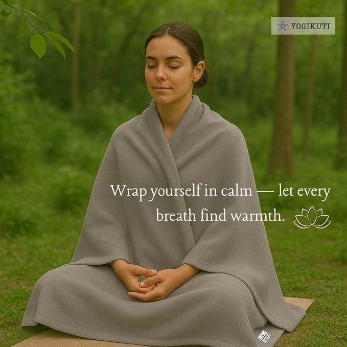 Yogikuti Iyengar Cotton Yoga Blanket Set of One – Thick Handwoven Yoga Blankets for Restorative Yoga, Meditation & Pranayama – Premium Cotton Yoga Blanket for Support & Comfort in Pranayama (Gray)