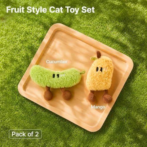 Potaroma Plush Catnip Fruit Cat Toy 2 Pack, Crinkle Interactive Chew Pillow