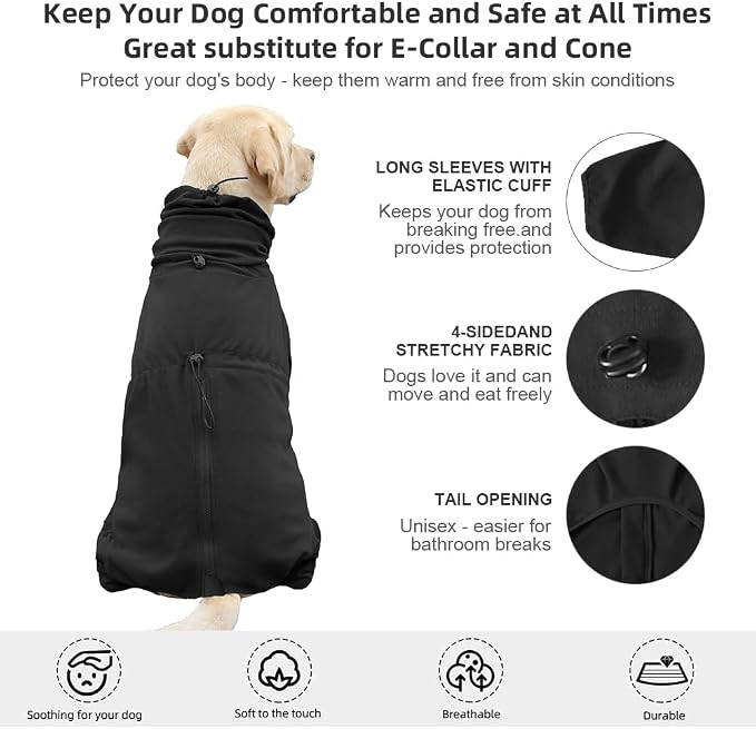 Dog Pajamas for Large Dogs, Extra Large Stretch, Suitable for Adult Medium-Sized Dogs, Large Pet Jumpsuit Four-Legged Dog Clothes, Surgical Recovery Pet Clothing (Black, 6XL)