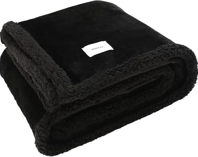 Waterproof Pet Blanket for Medium Large Dogs Washable Fluffy Thick Jacquard Shag Fleece Warm Sherpa Pet Blanket Cats Puppy Couch Protection (Black L57*65inches)