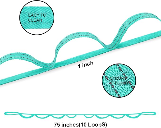 A AZURELIFE Premium Durable Stretch Straps with Loops, Stretching Strap for Physical Therapy, Multi-Loop Yoga Strap Fitness Exercise Strap for Yoga, Pilates, Dance, Flexibility&Exercise