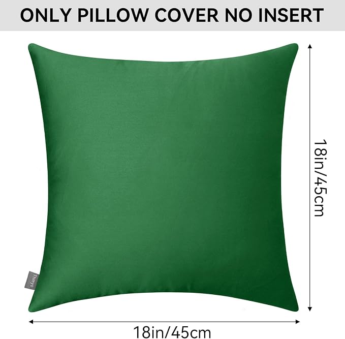 Thmyo 4-Pack 100% Cotton Comfortable Solid Decorative Throw Pillow Case Square Cushion Cover Pillowcases St Patricks Day DIY Throw Pillow Covers for Sofa(18x18 inch/ 45x45cm,Christmas Green)