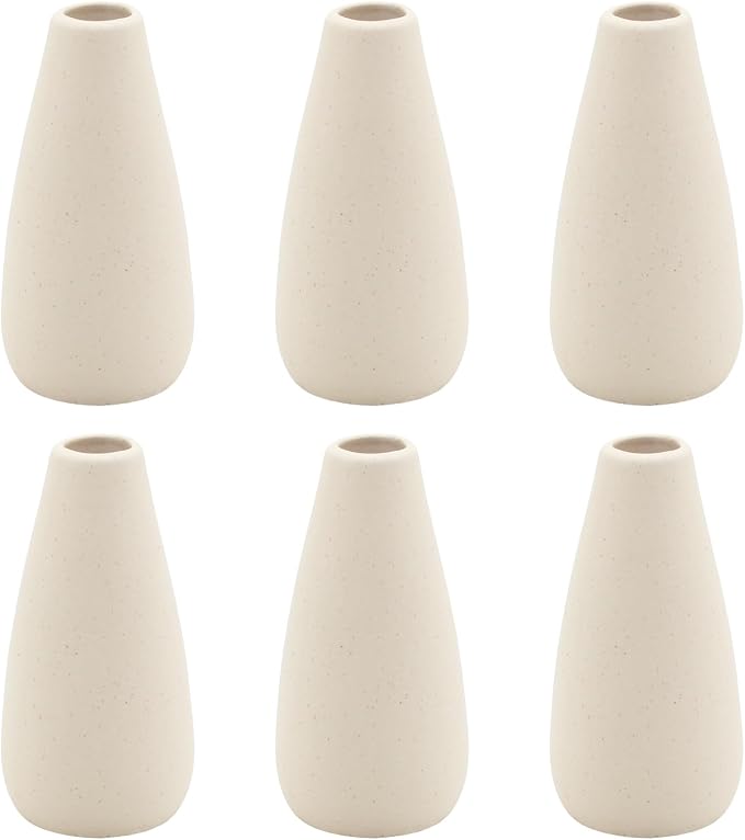 YANLING 6 Pack Modern Small Vase for Flowers, Light Yellow Ceramic Vases | for Pampas Grass, Boho Vases for Home Decor Table Shelf Office Bedroom