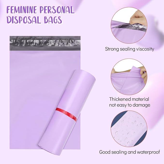 Sanitary Napkin Disposal Bags - Block Odors, Great Adhesion, Perfect Size - Feminine Hygiene Disposal Bags for Tampons and Pads 100Pcs (Purple)