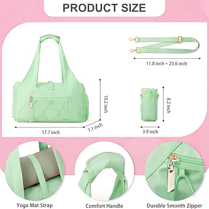 Gym Bag for Women, Yoga Mat Bag with Shoe Compartment and Wet Pocket, Sport Yoga Gym Bag with Yoga Strap, Carryall Yoga Tote Bag