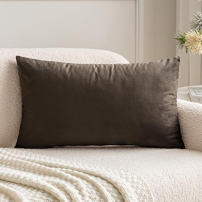 MIULEE 12x20 Inch Lumbar Velvet Throw Pillow Cover Set of 1 Dark Coffee | Soft Luxury Decorative Throw Pillow Cover, Single Rectangle Cushion Case, Home Decor for Chair Couch Sofa Bedroom Car Bed